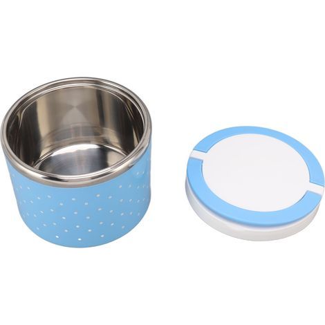 Boîte à lunch isotherme ronde en acier inoxydable – Grand modèle – Bleue – Étanche et portable (1/5)
