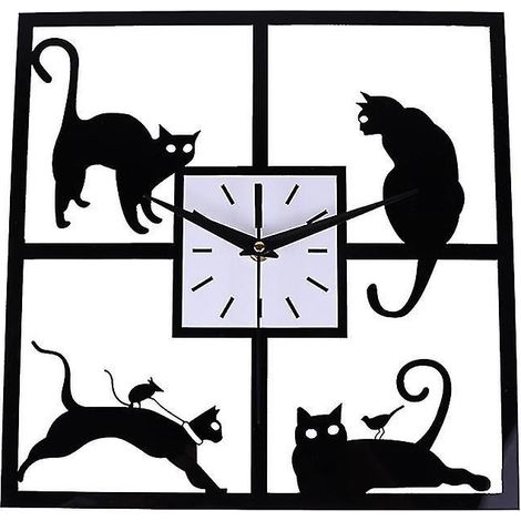 1 Stück geräuschlose quadratische Katzen-Kinderuhr