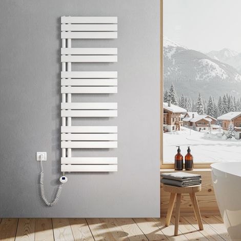 Heilmetz – Sèche-serviette électrique plat 800W – Raccordement latéral – Dimensions 1385x500mm – Acier laminé à froid – Minuterie 2h/4h