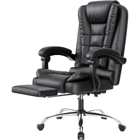 Botifly Fauteuil de Bureau Ergonomique en PU Cuir, Noir, avec Repose-pieds, Dossier Inclinable 90°-135°, Soutien Lombaire, Accoudoirs Relevables, 130 kg (1/5)