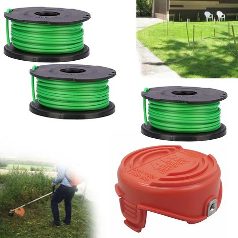 Lot de 3 bobines de fil de coupe-bordures + support pour tondeuses à gazon Black & Decker GL7033, GL8033, GL9035 et A6482 (accessoires pour outils de jardin).