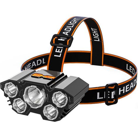 Outdoor headlamp with 5-pin USB charging port, headlamp for fishing, waterproof, glare-free LED spotlight (1/5)