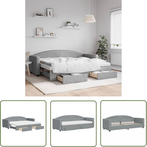 The Living Store Tagesbett Ausziehbar mit Schubladen Hellgrau 80x200 cm Stoff - Sofa - Schlafcouch - Gästebett - Tagesbett - Wohnzimmermöbel (1/5)