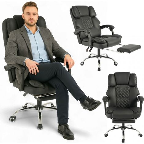 Sedia da ufficio girevole MASTER PRESTIGE con poggiapiedi e massaggiatore - ecopelle nera KO42CZ