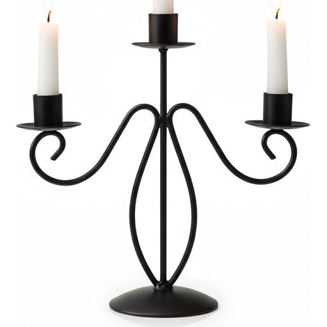 Candelabro a 3 bracci in metallo nero per candele lunghe