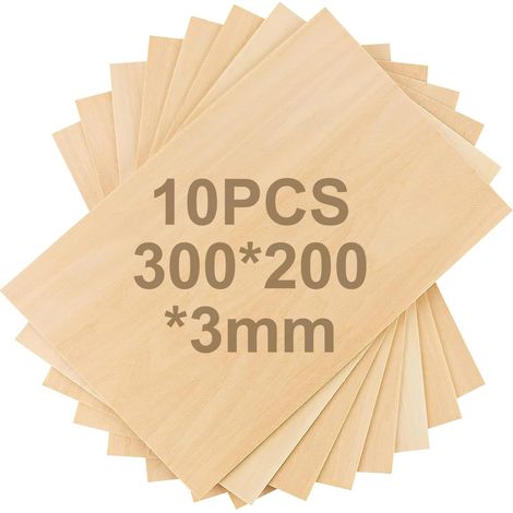 Lot de 10 panneaux de contreplaqué en bois de balsa - 300 x 200 x 3 mm - Pour bricolage, modélisme, gravure laser, peinture, art, combustion du bois (1/5)