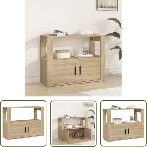 The Living Store Buffet Chêne sonoma 80x30x60 cm Bois d'ingénierie - Buffet - Meuble De Rangement - Commode - Bibliothèque - Mobilier (1/5)