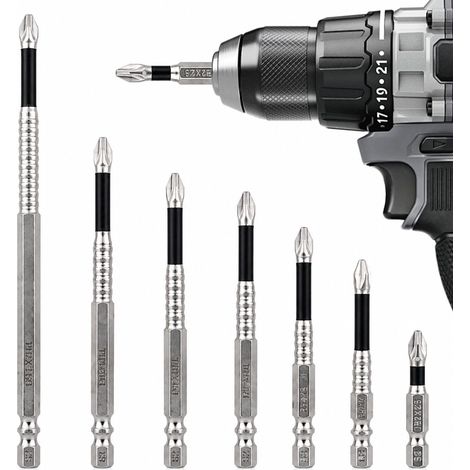 Lot de 7 Embout Visseuse Long Magnétique K5, Tournevis Cruciforme Antidérapant et Résistant aux Chocs (25-150mm), Embout de Vissage Durable pour Perceuse Électrique et Bricolage (1/5)