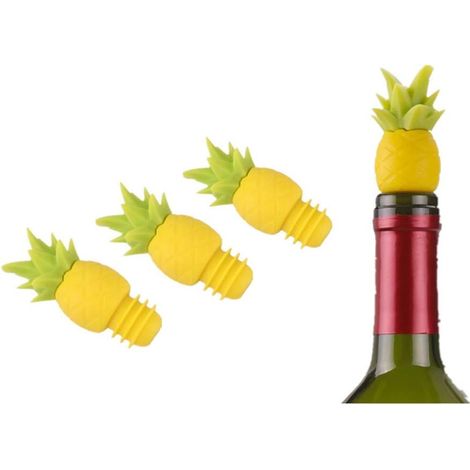 Lot de 4 bouchons de vin en silicone en forme d'ananas - Bouchons réutilisables et décoration amusante pour bouteilles de vin (1/5)