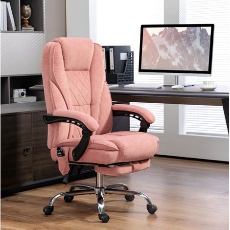 Silla de oficina 67x72x111-119 cm rosa en poliéster con masaje vibratorio, calor y reposapiés (1/3)