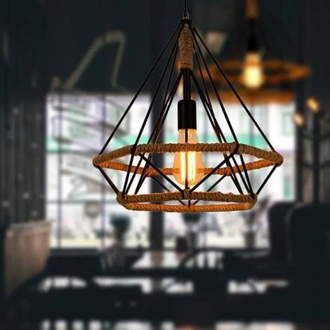 U-DO 2pcs Suspensions Industrielle Cage forme Diamant Lustres Luminaire Suspendu (1/4)