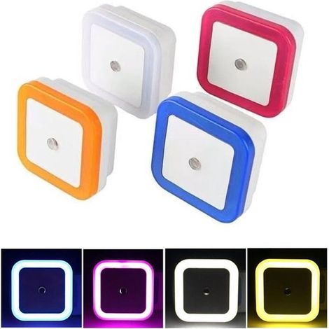 Veilleuse carrée avec capteur de luminosité - 6 x 6 cm - Veilleuse LED à brancher - Économe en énergie - 4 couleurs (1/5)