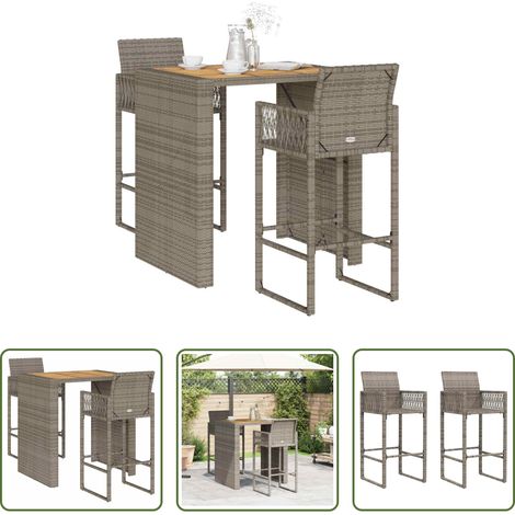 Tabouret de bar - Ensemble de bar de jardin 3 pcs sans coussins gris poly rotin (1/5)