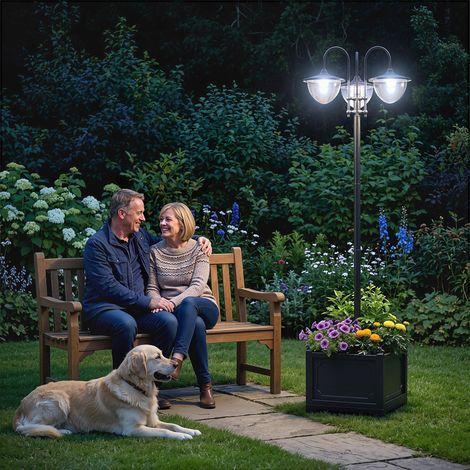 Farol Solar de Jardín con 18 Luces LED Blanca Fría 6000K IP44 para Camino Terraza Patio 60x55x189 cm Negro (1/4)
