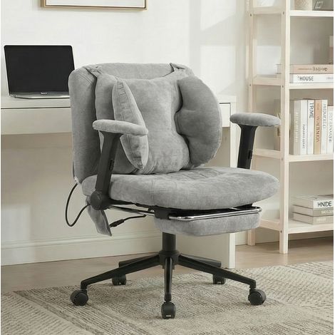 Silla de oficina giratoria con reposapiés, brazos y ruedas, 80 x 55 x 86 cm, gris (1/5)