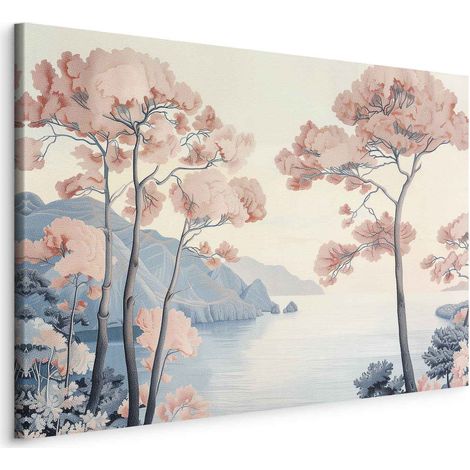 Imagen - Paisaje con acantilados marinos y árboles en delicados tonos rosados / Motivo delicado de acantilados marinos y árboles en tonos pastel (1/3)
