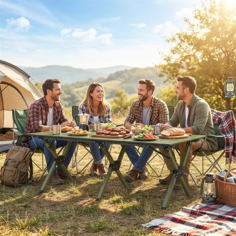 Mesa plegable de camping de 116 cm, mesa de picnic impermeable con tapa enrollable y estructura metálica, portátil para jardín, parque, barbacoa, verde