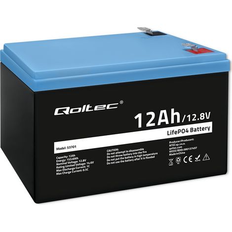 Batteria al litio ferro fosfato Qoltec LiFePO4 12,8 V 12 Ah 153,6 Wh BMS (1/5)