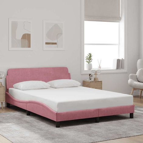 Cadre de lit avec tête de lit en velours rose 140 x 200 cm, 25kg - PANGIVO (1/5)