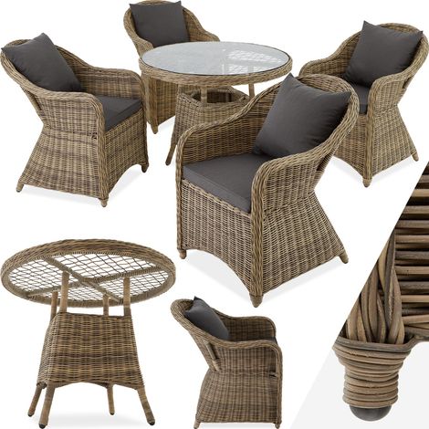 Salon de jardin en résine tressée et cadre aluminium marron naturel (1/10)