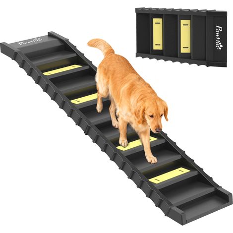 PawHut rampa para perros plegable, 154 cm, rampa para perros para coche y cama alta con 10 escalones antideslizantes, ligera, carga 68 kg negro