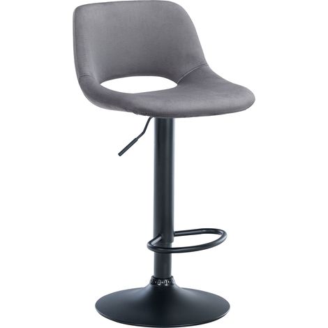 Taburete de bar trona x1 con reposapiés en terciopelo gris oscuro base de metal negro 100004602