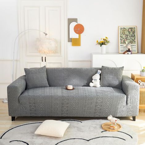 LEDANDER Housse de canapé 2 places — Housse extensible en jacquard ultra-douce pour salon — Protection adaptée aux animaux — Housse de canapé moderne et antidérapante en polyester (145-185cm,Gris fonc (1/5)
