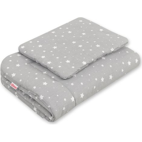 Juego de cama para bebé con relleno, 2 piezas, 75x100cm RECIÉN NACIDO - mini estrellas blancas sobre gris (1/2)