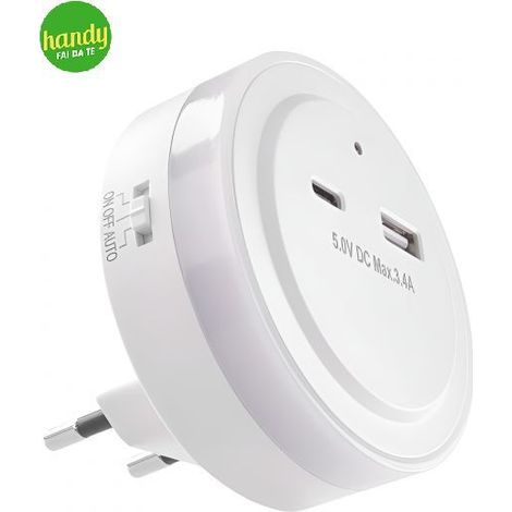 Luce Notturna USB Crepuscolare EMOS P3323 con 2 Porte USB (1/5)