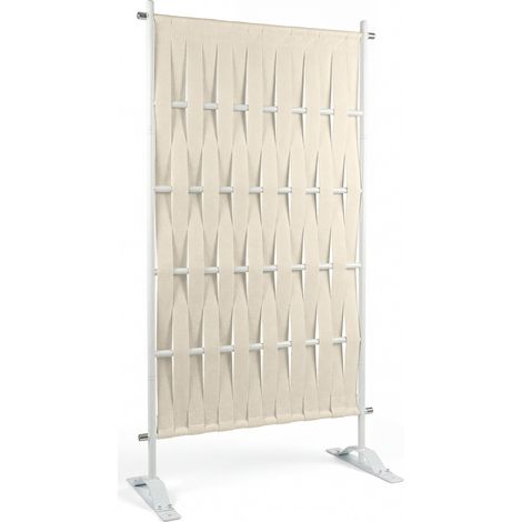 Paravent extérieur claustra décoratif 80 x 150 cm sangles beige et métal blanc