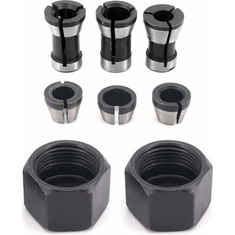6 Pièces HSS Tête de Mandrin, 6 mm 6.35 mm 8 mm Tête adaptateur Convertisseur pour perceuses Machine de Gravure, pour rogneuse Menuiserie électrique Pince de routeur Titulaire +2 écrous (1/5)