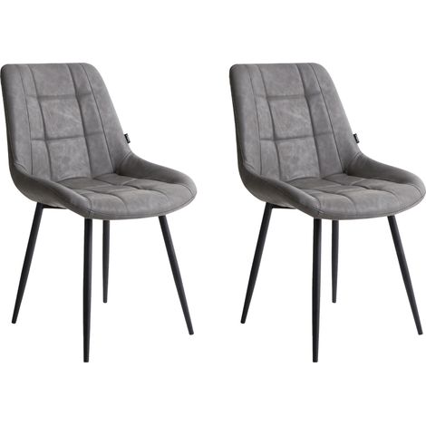 Conjunto de 2 sillas de comedor modernas de piel sintética hierro con revestimiento de polvo patas negras gris Melrose