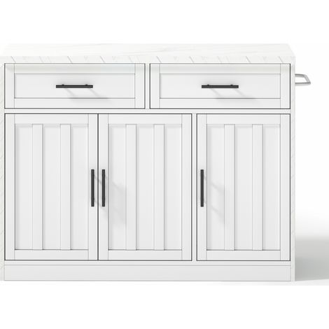 Kücheninsel 120 x 60 x 91 cm aus weißem MDF mit USB-Anschlüssen und Bartheke (1/5)
