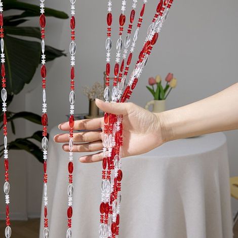 Rideau de porte - Moustiquaire - 200 x 100 cm - Rideau à perles - Rideau décoratif - Polyester - Décoration de fenêtre - Décoration d'intérieur - Rouge (1/3)