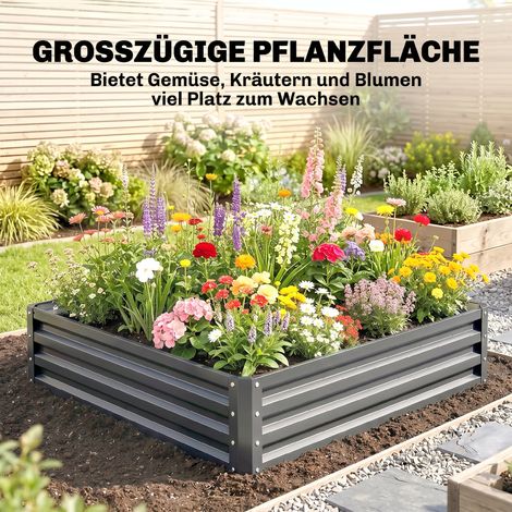 Gartenbeet, Pflanzkasten mit Stahlkorpus, hellgrau, 120 x 120 x 30 cm. (1/5)