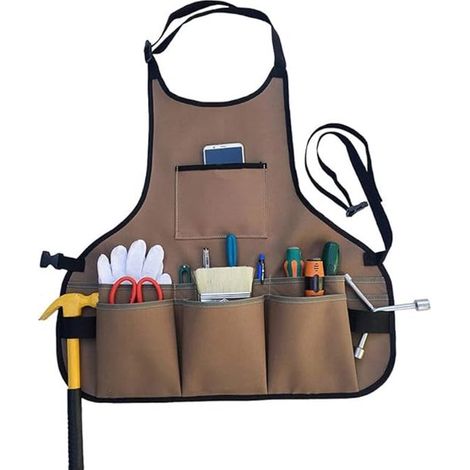 Delantal impermeable para herramientas de jardinería con 4 bolsillos, mecánicos, artistas, cocineros, tatuadores, camareros, color marrón café (1/5)