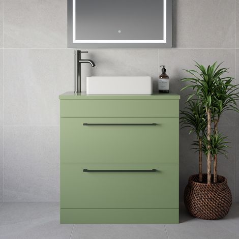 Napoli 390 Olive Green 800mm 2 Drawer Vanity Unit for Countertop Basins - 800mm - Gunmetal Grey 480mm Handle