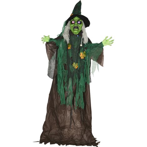 HOMCOM 6ft Outdoor Halloween Witch Prop Decoration with Light Up Eyes and Heart (1/5)
