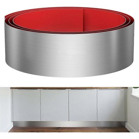 Plinthe en acier inoxydable, 6 pouces x 102 pouces, plinthe auto-adhésive, convient pour les dessous de portes et les îlots de cuisine. (1/5)
