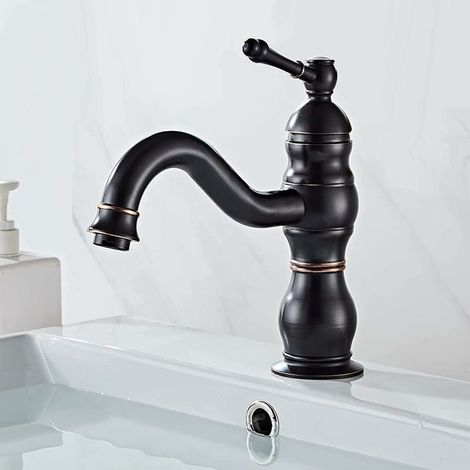 VURAHOME - Robinet Lavabo Noir Rétro, Pivotant à 360° Robinet Salle Bain, Mitigeur Lavabo en Laiton, Mitigeur Salle Bain avec Valve en Céramique Neuve thsinde (1/4)
