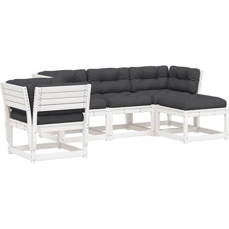 Maison Exclusive - Set Salotto Giardino 5pz con Cuscini Bianco Legno Massello Pino