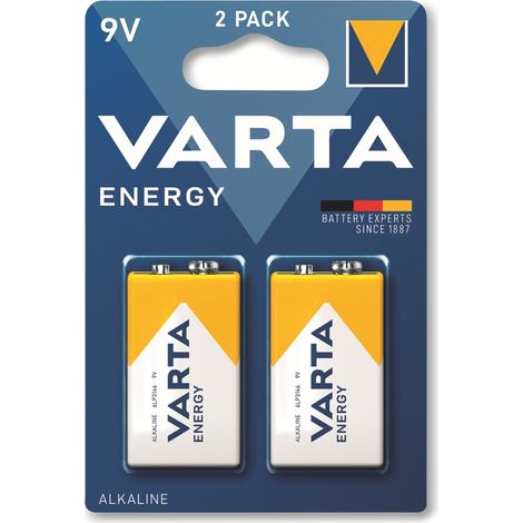 Pile Alkaline VARTA, Bloc E, 6LR61, 9V, Energy, 2 pièces