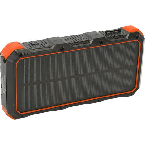 Batterie solaire portable 36800 mAh à charge rapide, 3 ports USB, avec lampe LED intégrée, idéale pour le camping et les activités de plein air (5 V, 3 A, orange). (1/5)