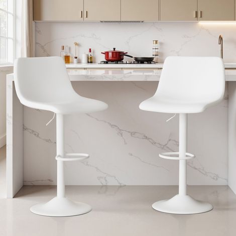Lot de 2 tabourets de bar, Chaises de bar réglables en hauteur, Chaises de cuisine avec repose-pieds, Chaises pivotantes,Blanc (1/5)