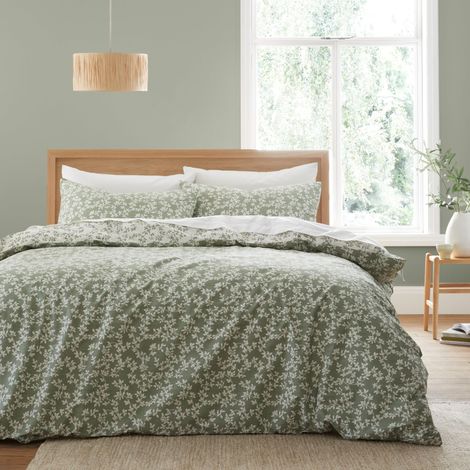 Parure de lit réversible en Coton 200 Fils avec Housse de Couette et taies d'oreiller Vert (1/5)