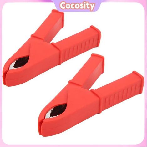 Clip d'isolation de test électrique - COCOSITY - 100 mm (lot de 2) - Isolé PVC - Mors nickelés - Rouge (1/5)