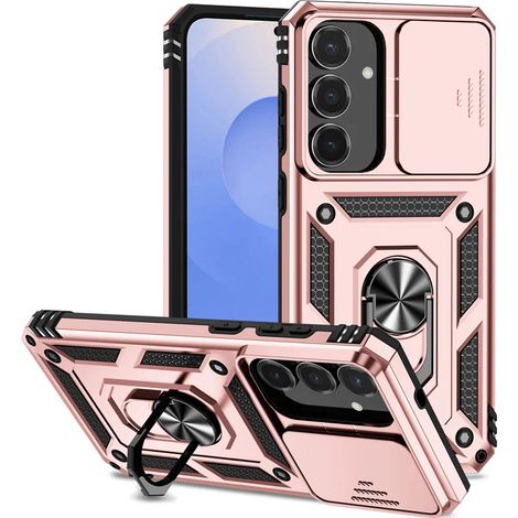 (Or rose, Galaxy S22 5G) Étui de téléphone avec support magnétique pour voiture et protection coulissante pour l'objectif de l'appareil photo (1/5)