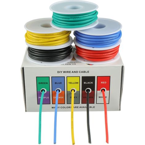 Kit Câbles en Silicone 16 AWG Kit de Fil électrique Toronné en Cuivre étamé 300 V Avec 20 φ4mm Tubes (5 Couleurs, 4Meter Chacun, 16 AWG) Flexible et Doux Pour DIY (1/5)