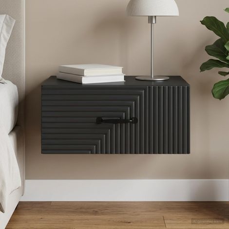 Table de chevet murale avec tiroir en bois d’ingénierie noir 49 x 34,5 x 20 cm, 8.85kg - PANGIVO (1/5)
