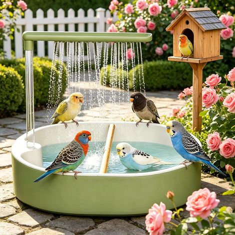 Douche pour oiseaux perruche, baignoire pour oiseaux perruche, fontaine automatique pour baignoire pour oiseaux, maison de bain pour inséparables, munias africains, aras.